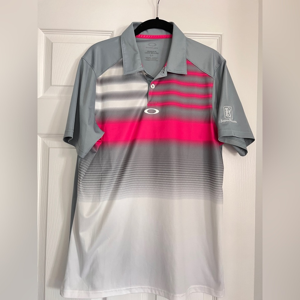 Oakley Polo Shirt Hydrolix Gray pink embroidery TPC Golf club logo Mens Size S